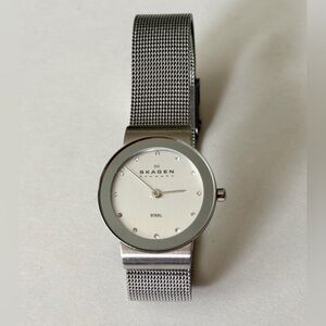 Skagen Steel Mesh Watch with White Dial